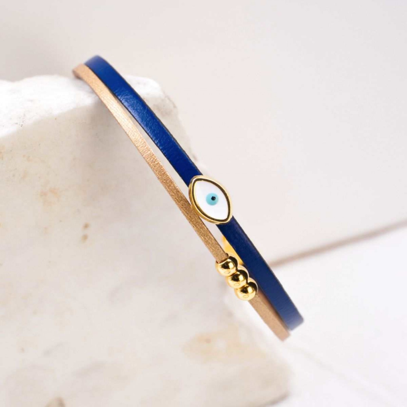 Handcrafted Leather Bracelet with Enamel Evil Eye — Bracelets from Toolittle — additional view 3