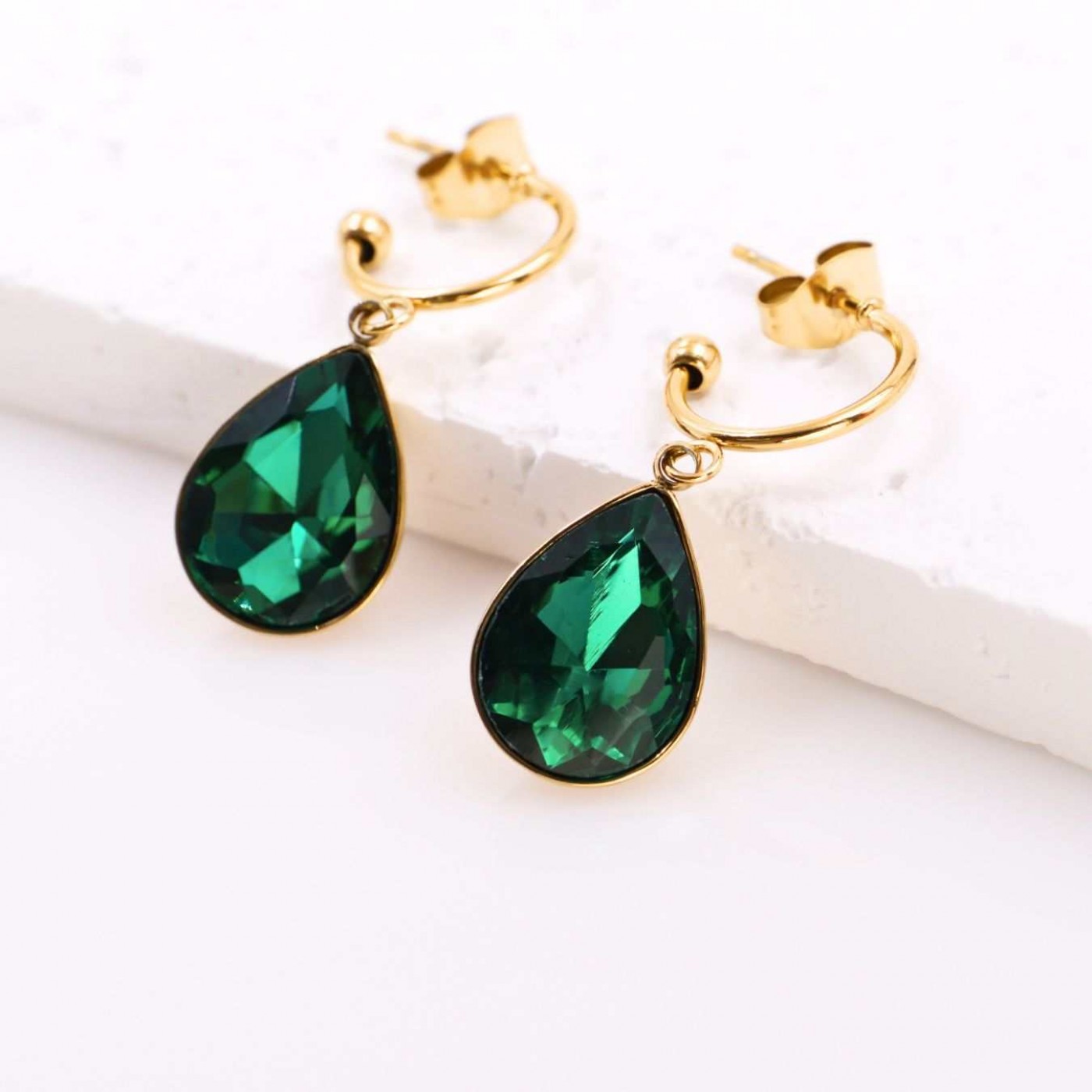 Teardrop Earrings - Gold Plated Steel & Crystals