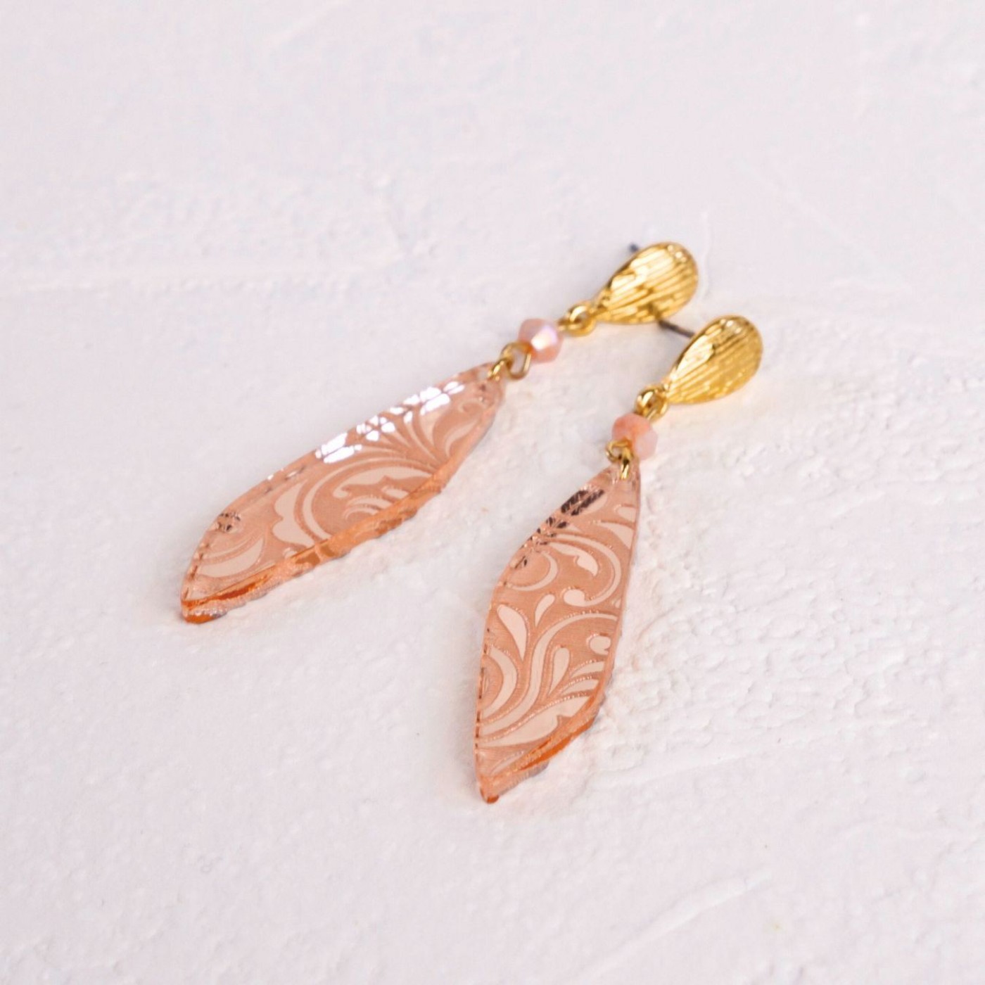 Golden Earrings | Plexiglass with Pattern - Salmon — Earrings from Toolittle — additional view 4
