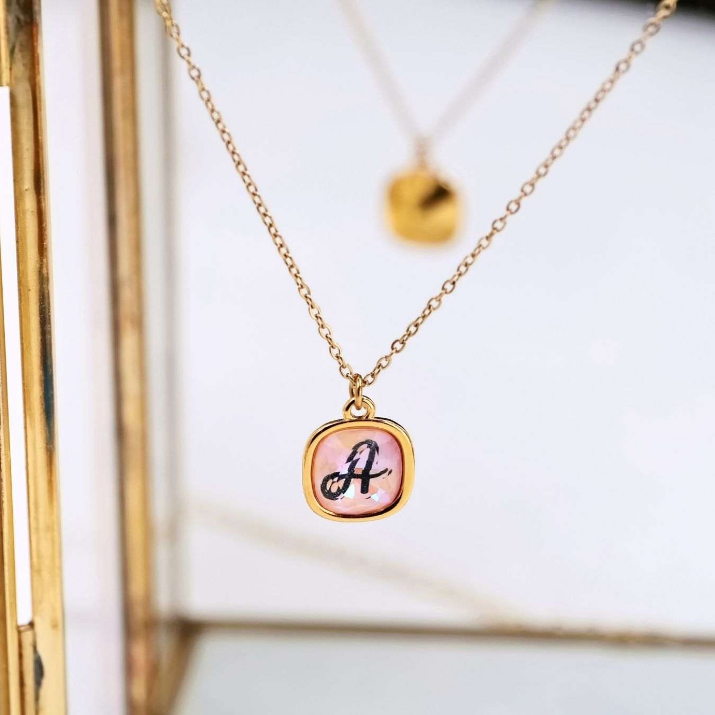 Necklace with Initial Letter: Swarovski Crystal Salmon — Necklaces from Toolittle — additional view 3