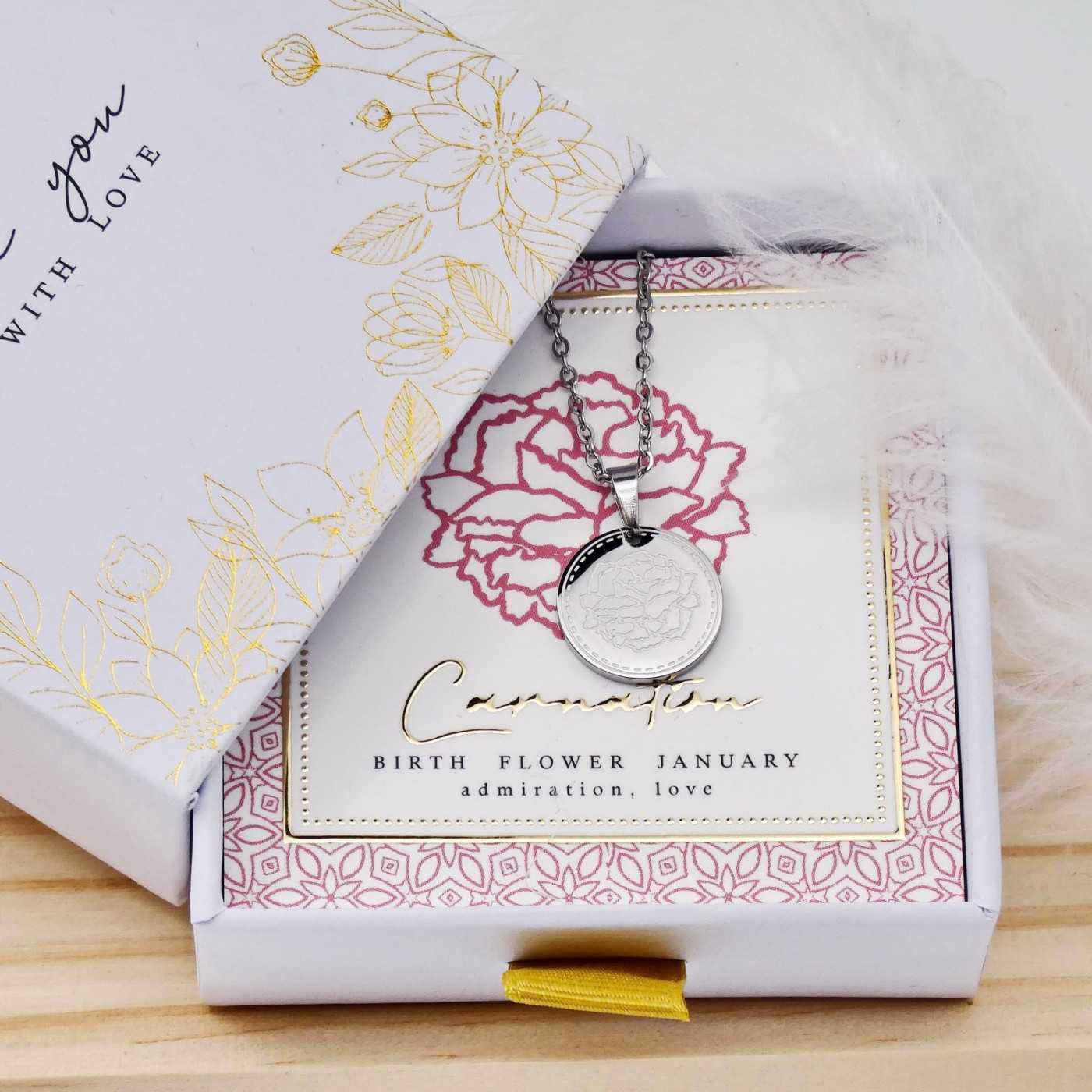 Birth Flower Necklace- Carnation for January