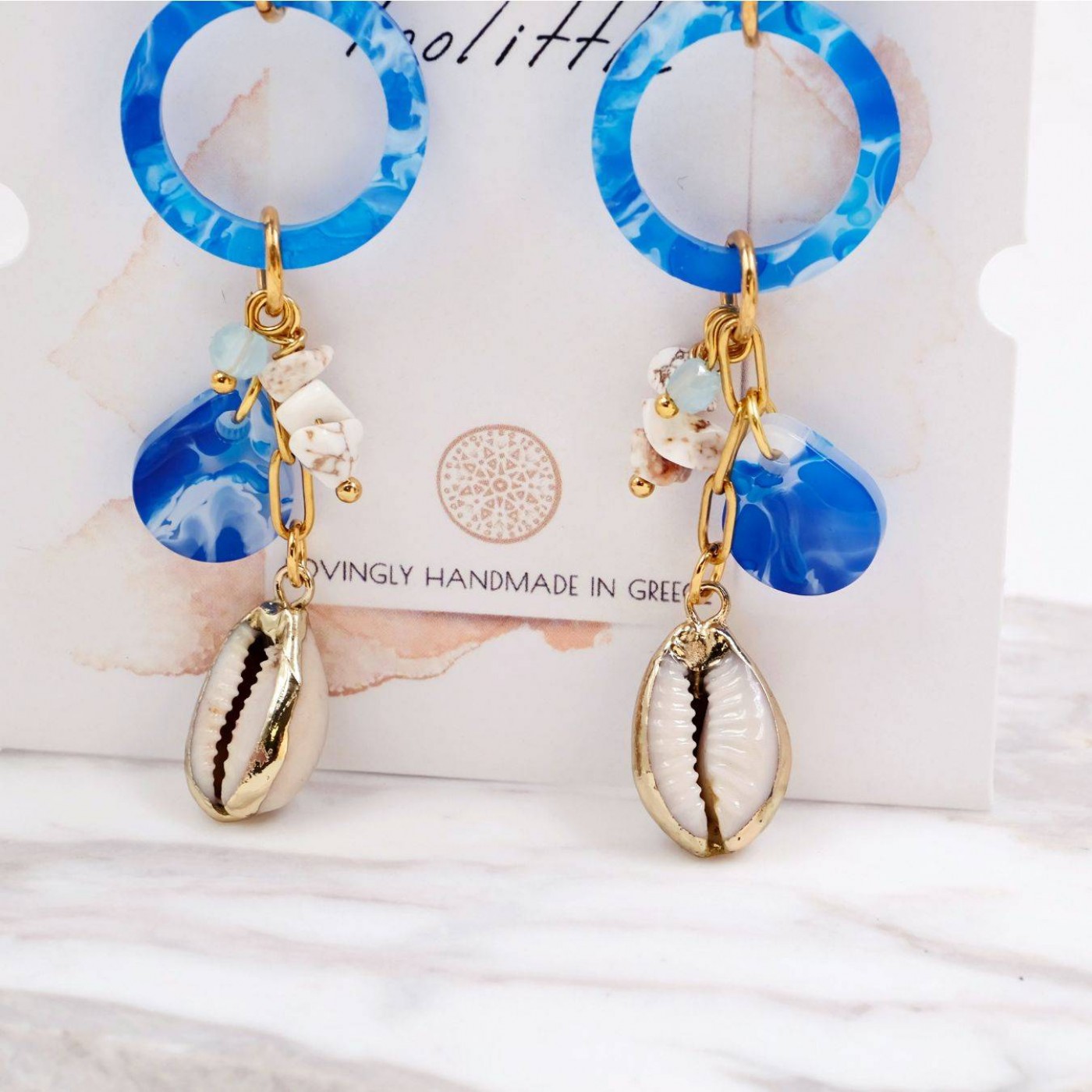 Stainless Steel Golden Earrings | Plexiglass & Cowrie Shells — Earrings from Toolittle — additional view 5