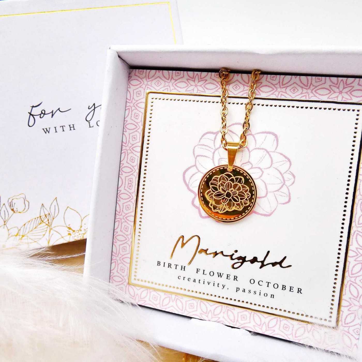 Birth Flower Necklace- Marigold for October
