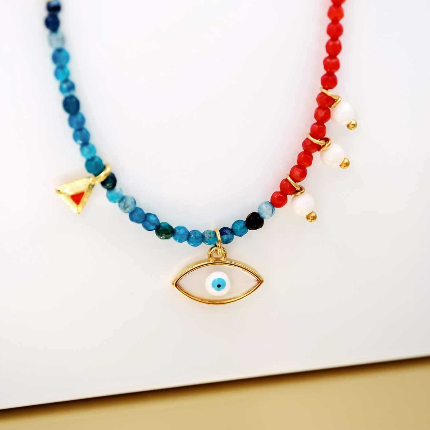 Pebbles Evil-Eye Necklace with Enamel & Semi-precious stones — Necklaces from Toolittle — additional view 2