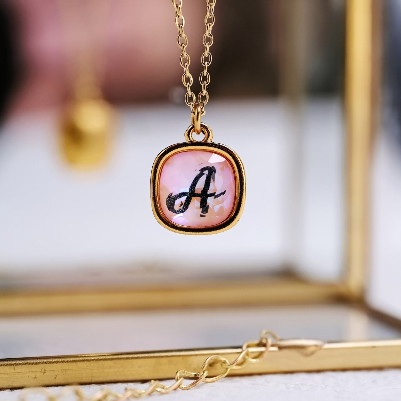 Necklace with Initial Letter: Swarovski Crystal Salmon — Necklaces from Toolittle — additional view 2