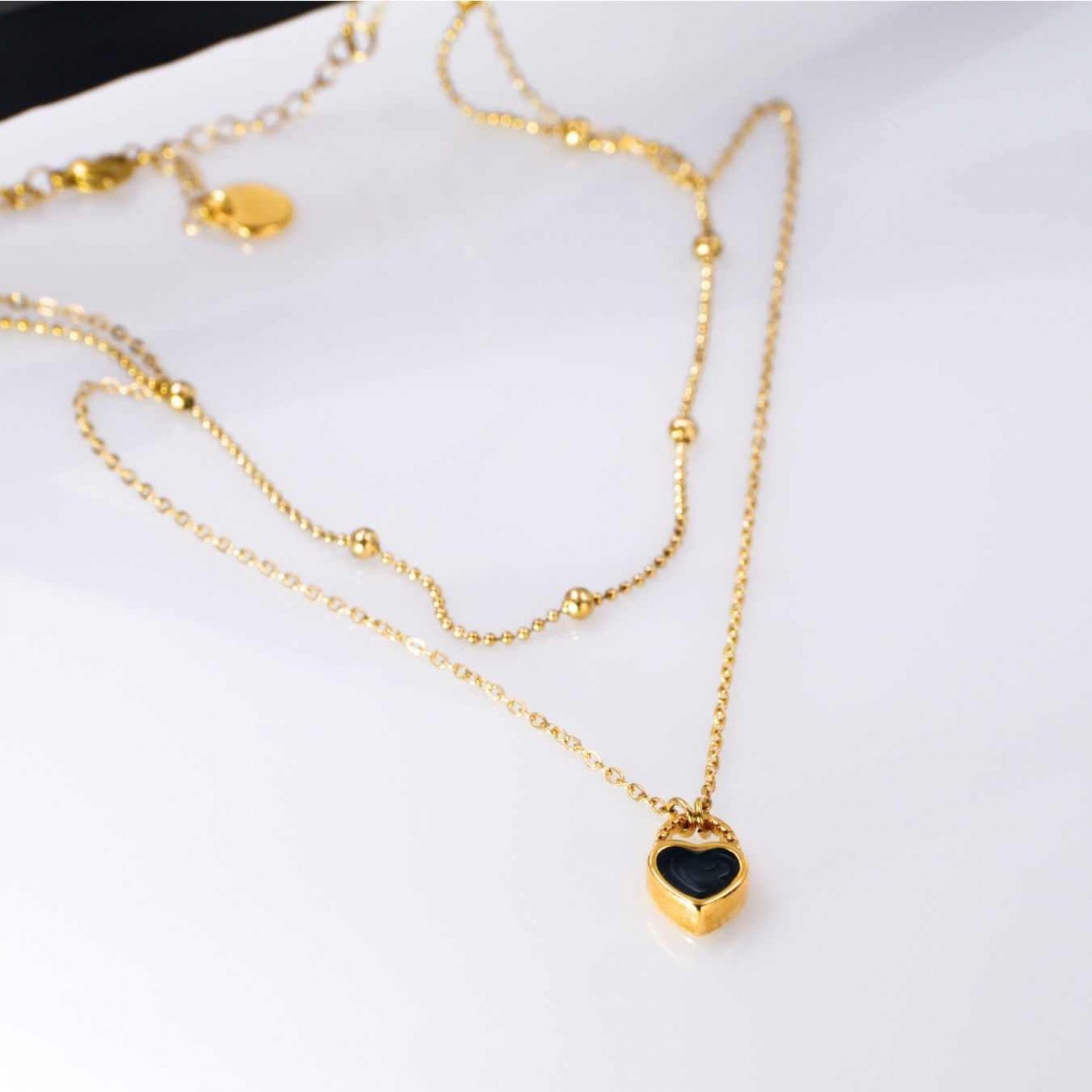 Handmade Layered Necklace - Enamelled Heart
