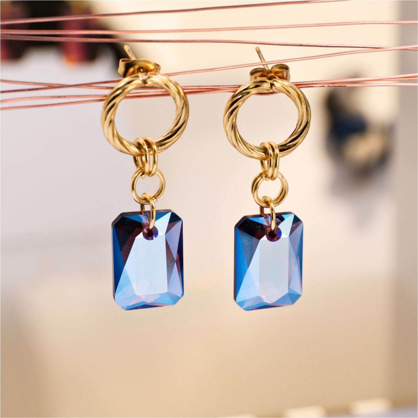 Crystal Collection: Gold-Plated Dangle Earrings — Earrings from Toolittle — additional view 2