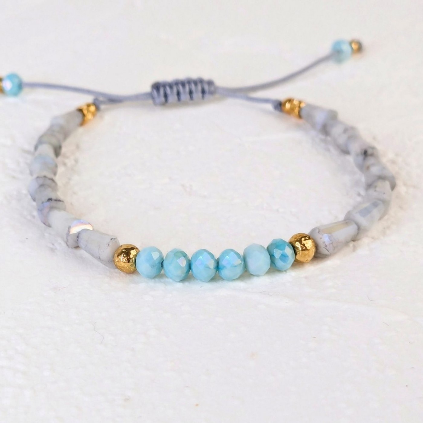 Macramé Bracelet with Crystals & Semiprecious Stones | Grey — Bracelets from Toolittle — additional view 3