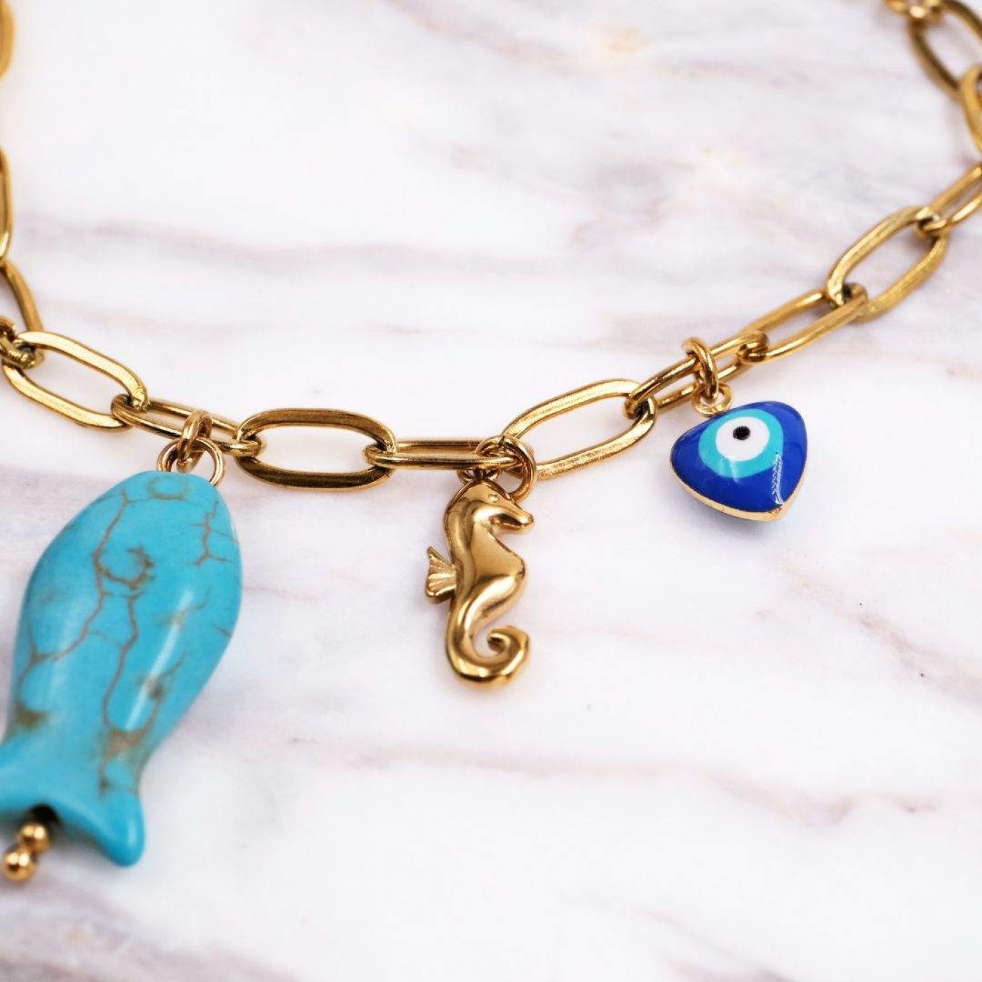 Stainless Steel Jewelry: Howlite Fish Bracelet — Bracelets from Toolittle — additional view 4