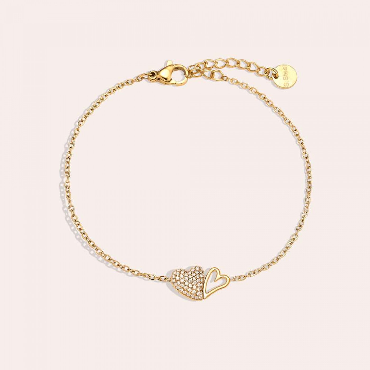 Two Hearts Bracelet - Stainless Steel & Rhinestones — Bracelets from Toolittle — additional view 2
