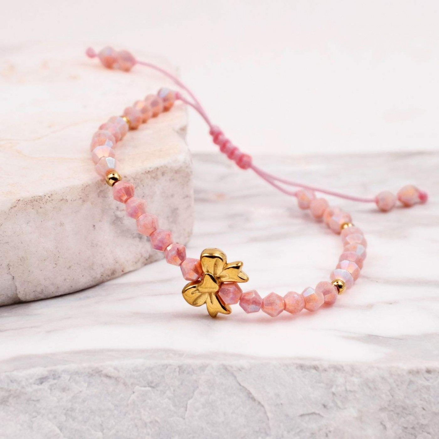 Macramé Bracelet with Crystals & Semiprecious Stones | Salmon