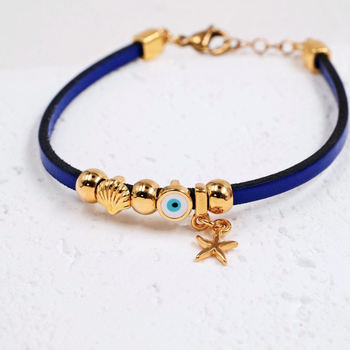Leather Bracelet | Evil Eye & Metal Sea Charms - King Blue — Bracelets from Toolittle — additional view 3
