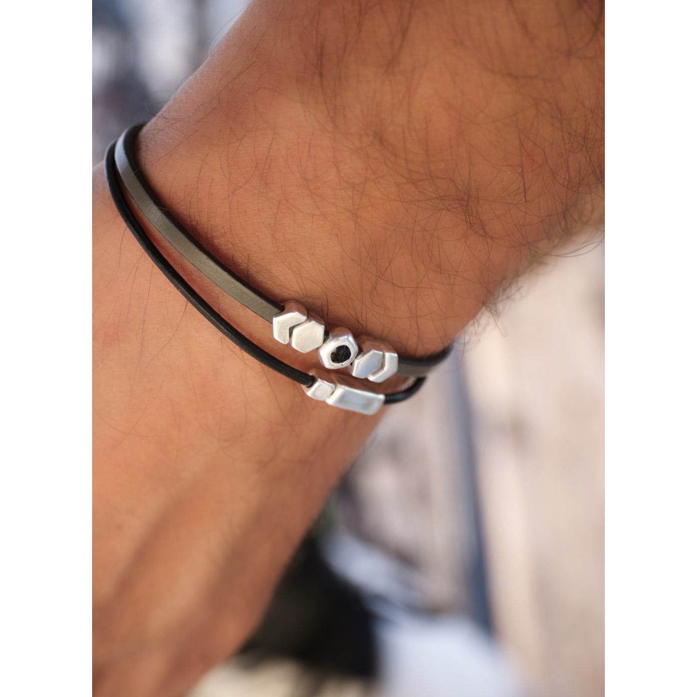 Grey Leather Men's Bracelet — Bracelets from Toolittle — additional view 4