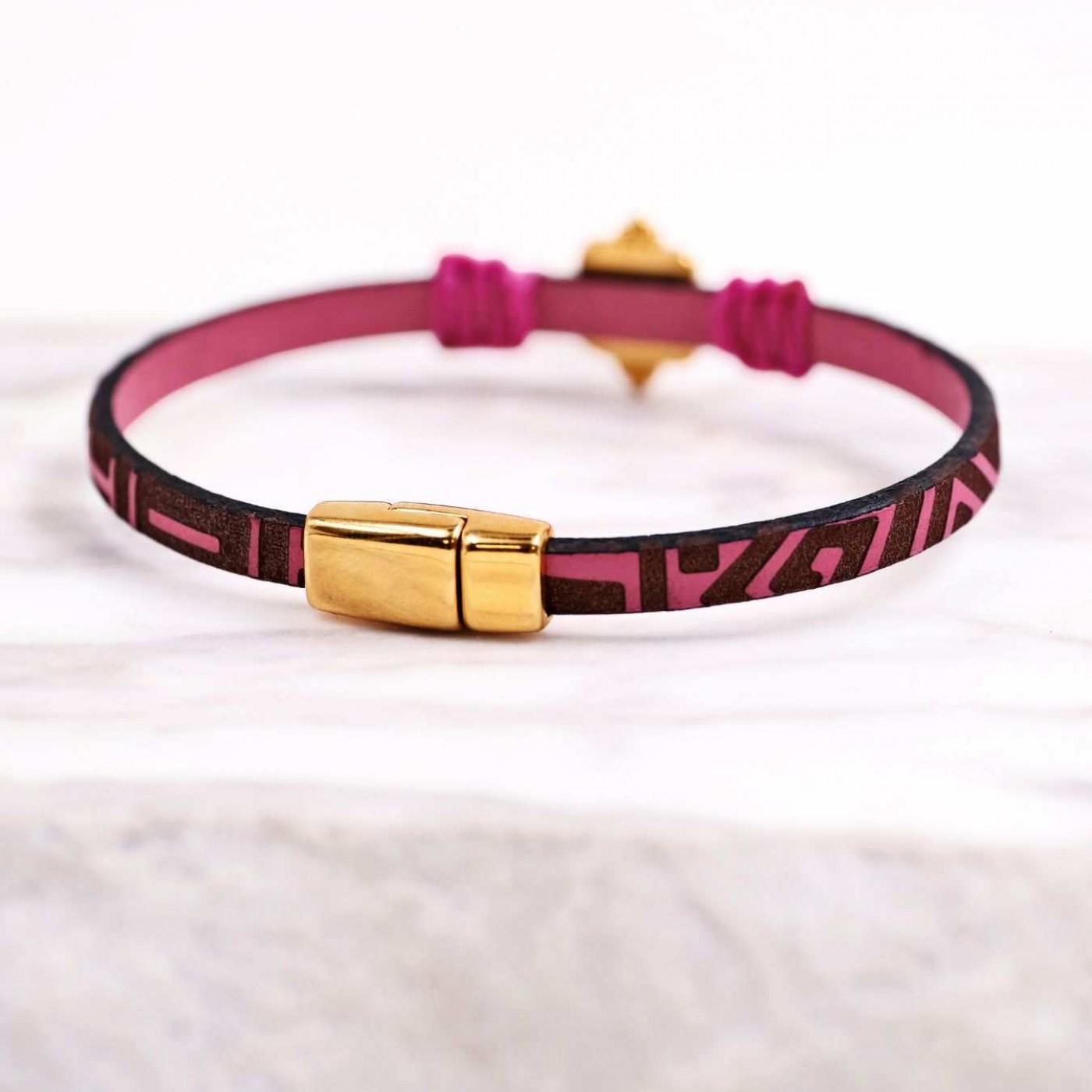Women's Bracelet | Engraved Leather & Iridescent Enamel — Bracelets from Toolittle — additional view 2