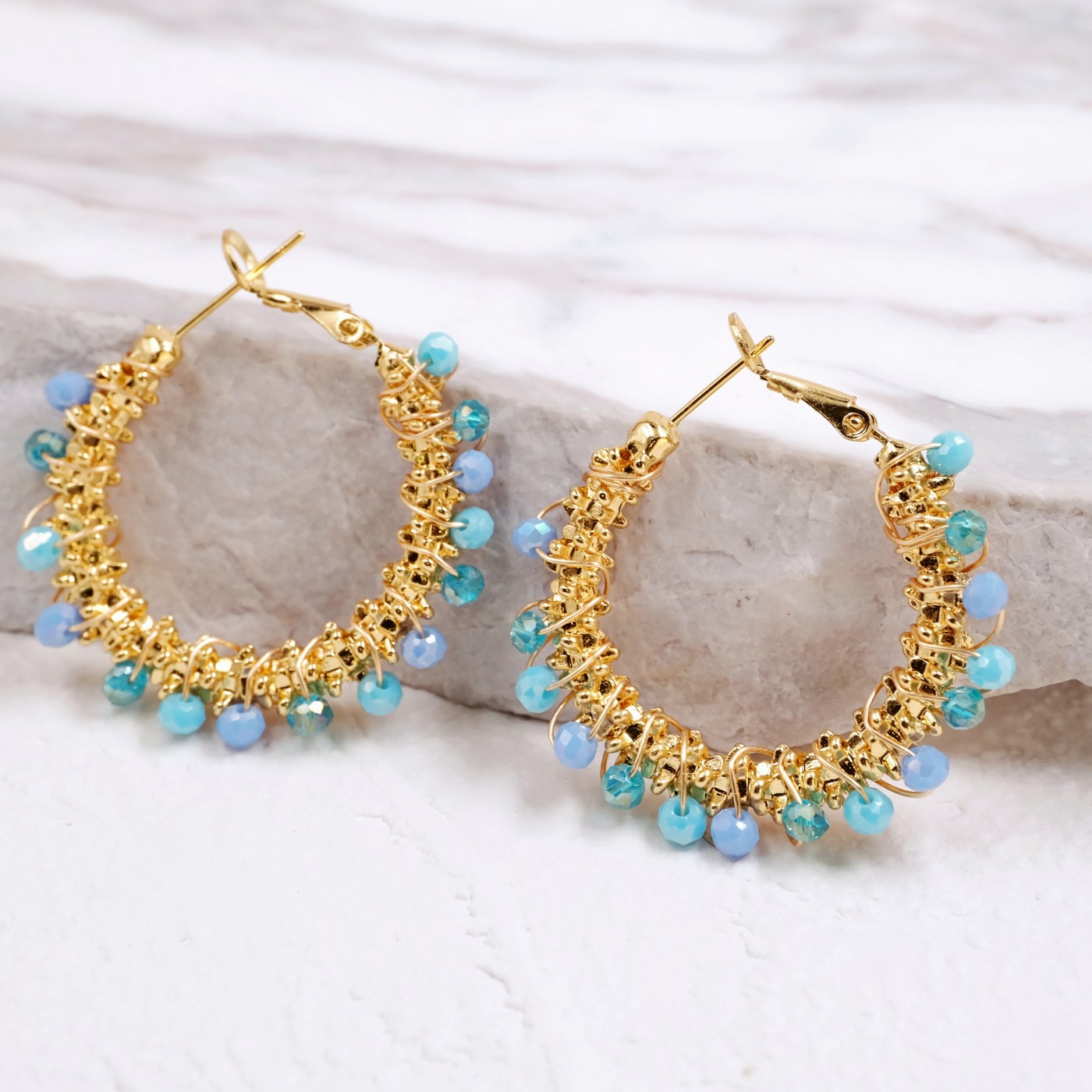 Stainless Steel Hoop Earrings | Crystal Beads