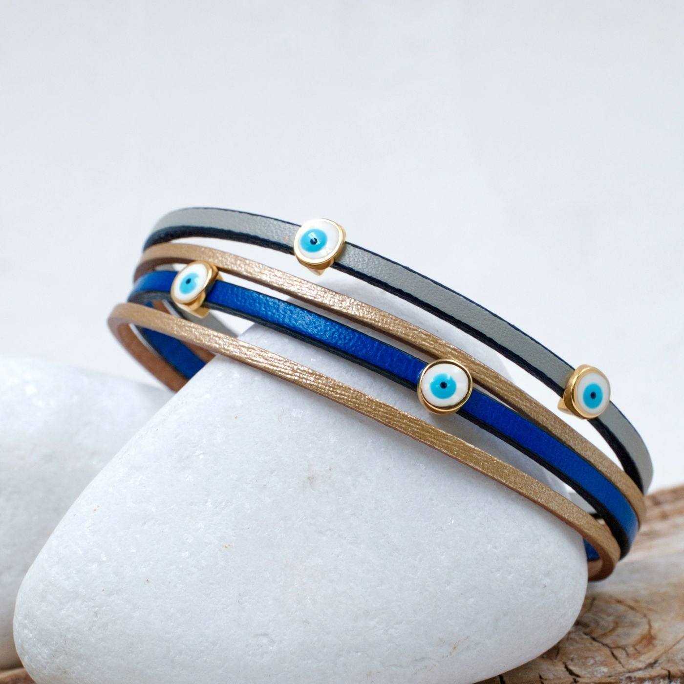 Tiny Evil Eyes Leather Bracelet — Bracelets from Toolittle — additional view 2