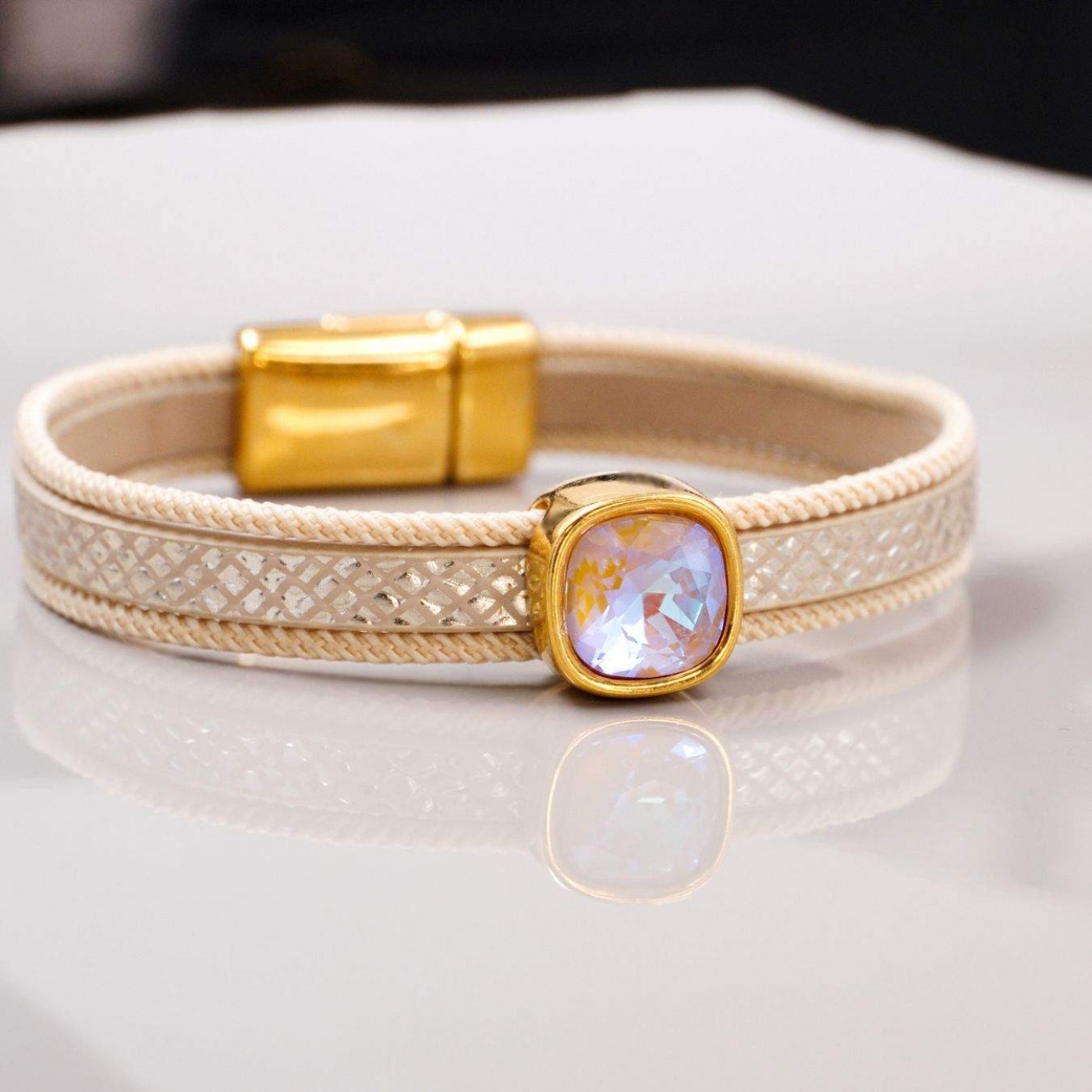 Beige Crystal Leather Bracelet — Bracelets from Toolittle — additional view 3