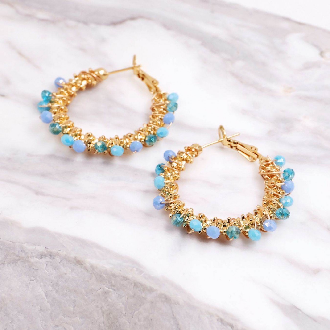 Stainless Steel Hoop Earrings | Crystal Beads — Earrings from Toolittle — additional view 2