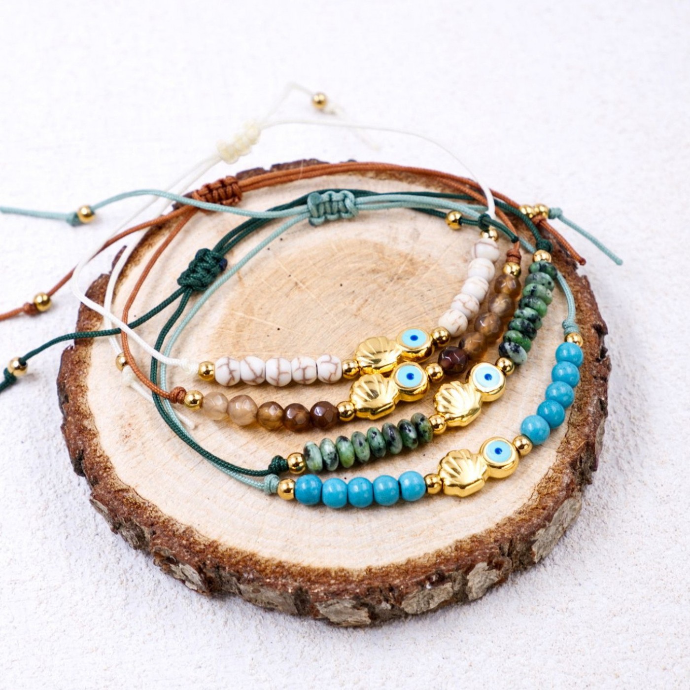 Macramé Bracelet with Evil Eye & Seashell | Color Select — Bracelets from Toolittle — additional view 5