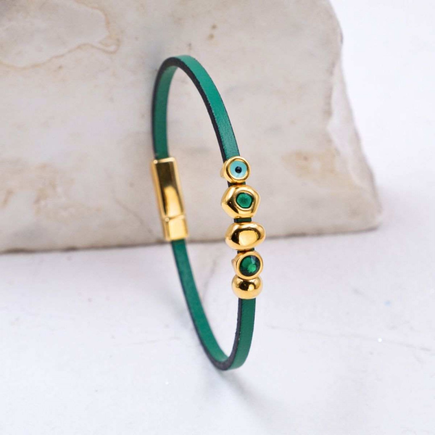 Evil Eye & Crystals Leather Bracelet | Handmade — Bracelets from Toolittle — additional view 4