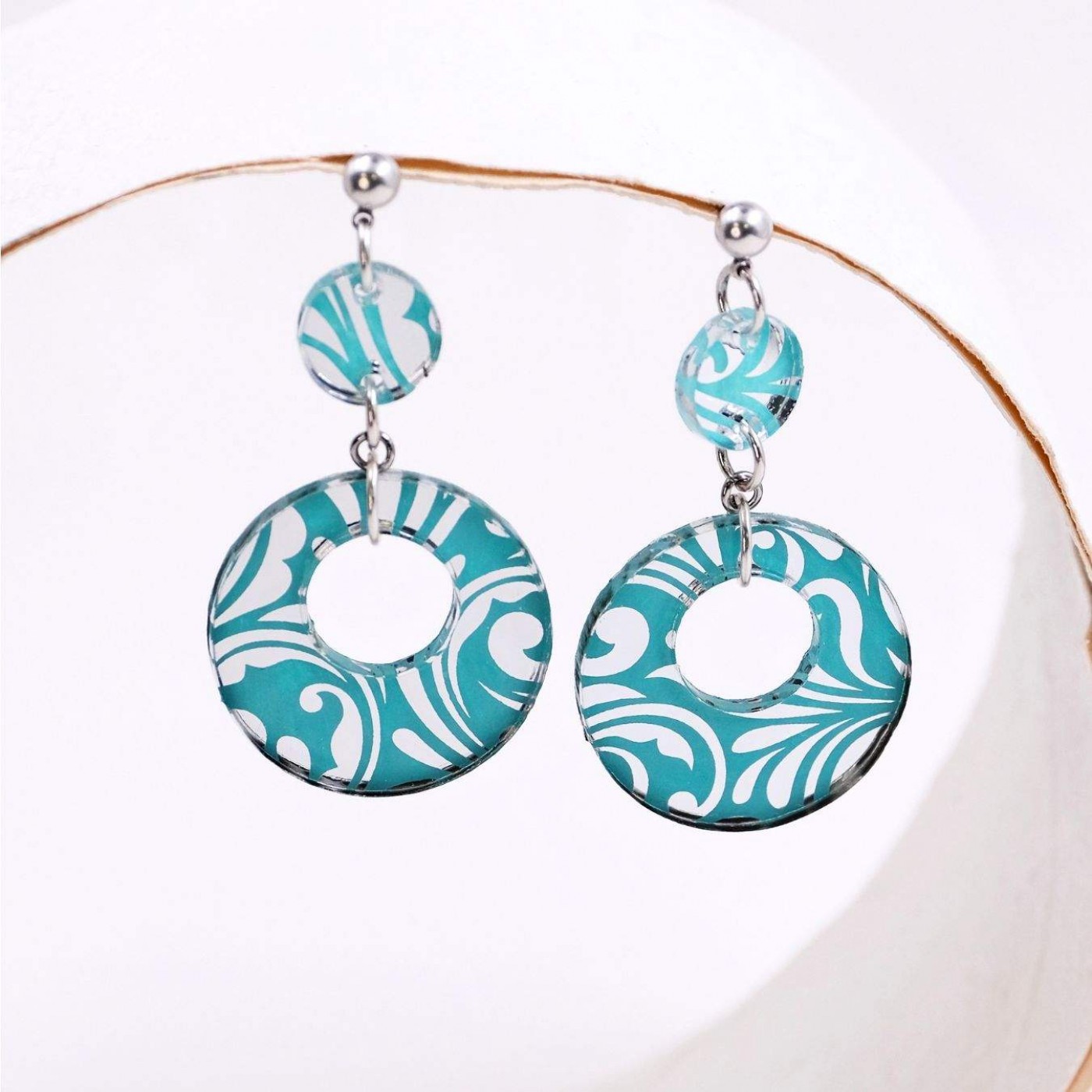 Silver-plated Earrings | Plexiglass with Pattern - Turquoise — Earrings from Toolittle — additional view 4