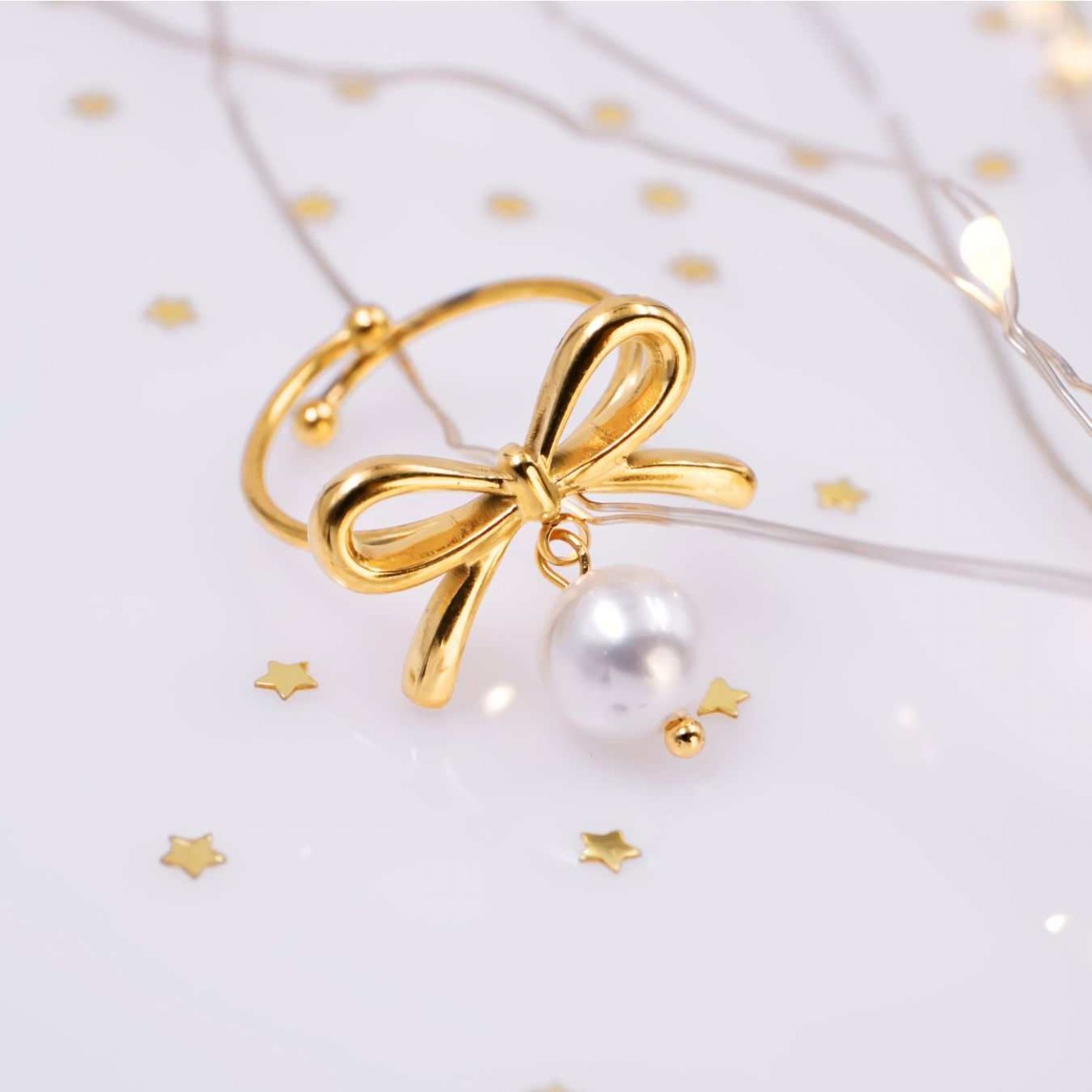 Gold-Plated Ring- Stainless Steel & Pearl — Rings from Toolittle — additional view 8