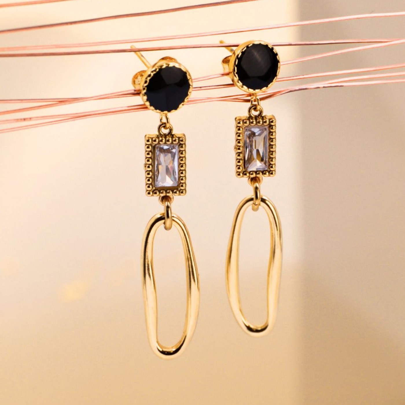 Gold-Plated Earrings - Crystal & Enamel — Earrings from Toolittle — additional view 2