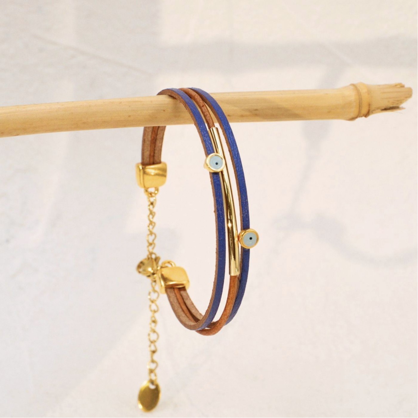 Leather Bracelet with Evil Eyes — Bracelets from Toolittle — additional view 3