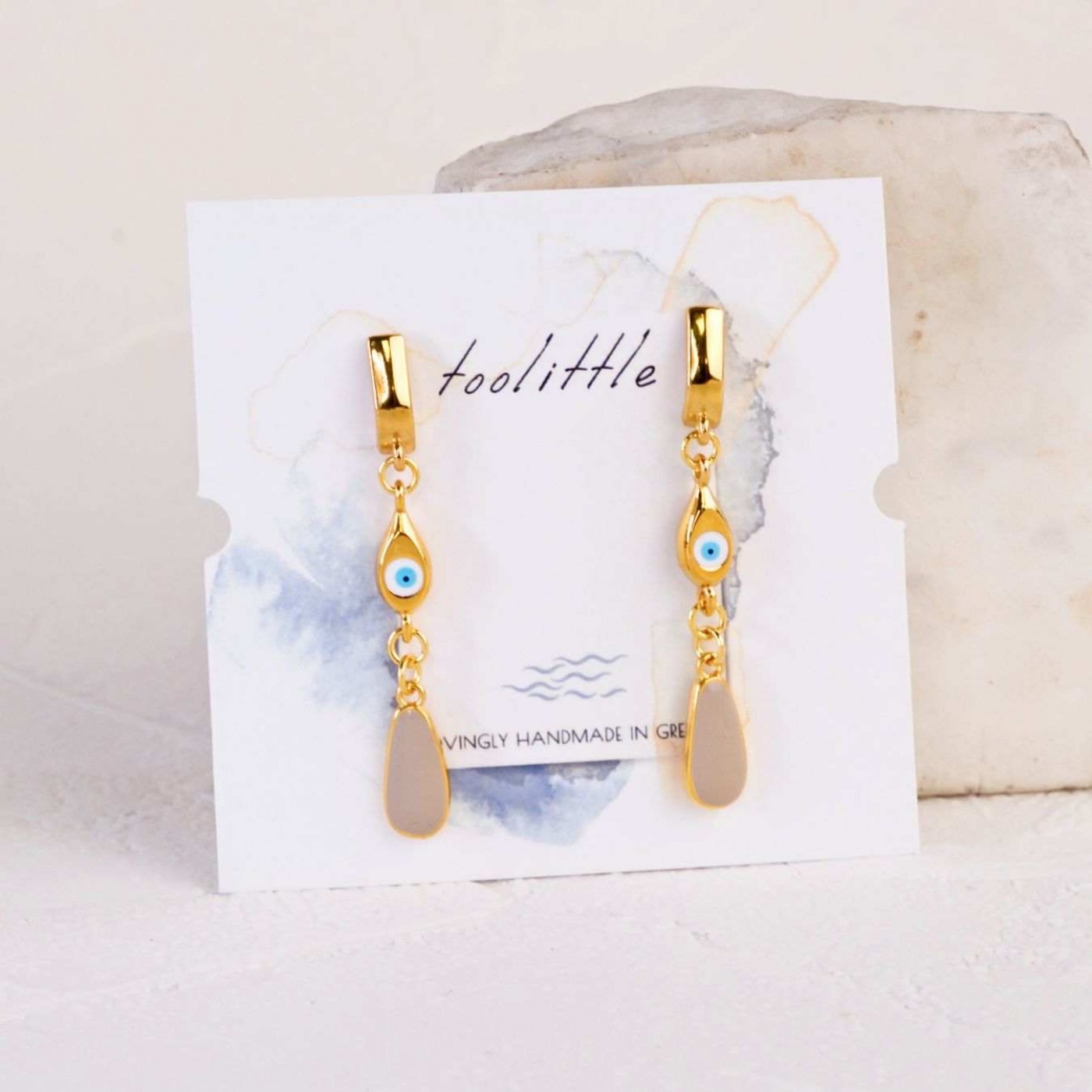 Gold-plated Earrings: Drop & Evil Eye with Enamel — Earrings from Toolittle — additional view 5