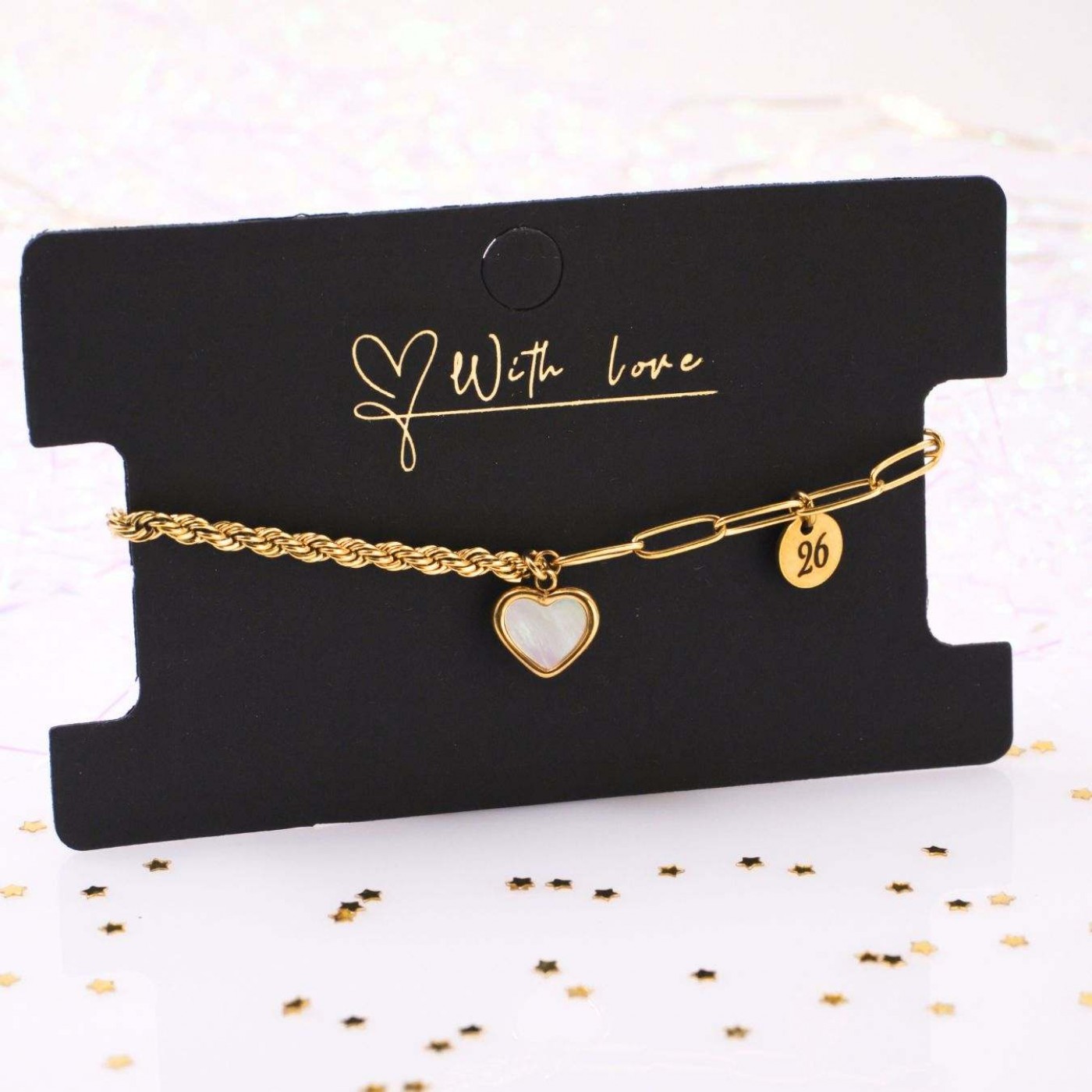 Stainless Steel Jewelry: Mother of Pearl Heart Lucky Bracelet — Pendants & charms from Toolittle — additional view 2