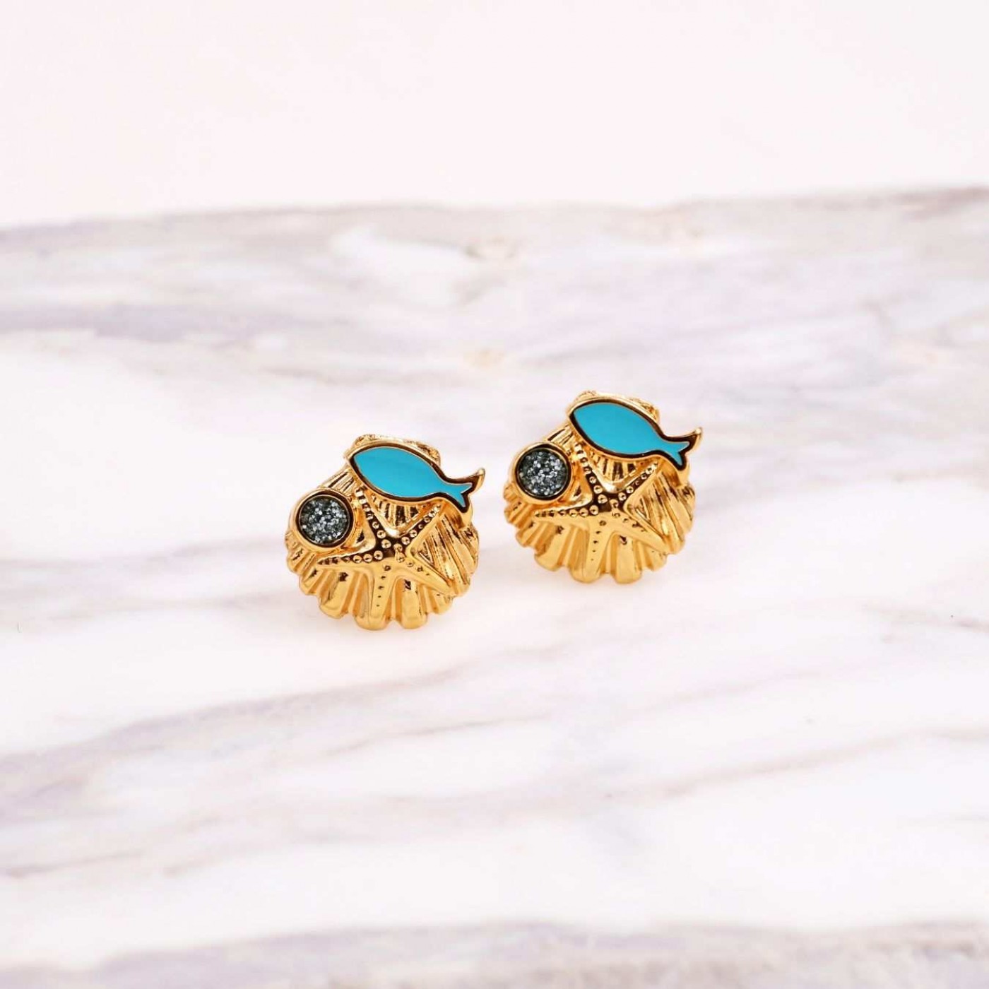 Gold-Plated Stud Starfish Earrings | Turquoise Enamel — Earrings from Toolittle — additional view 4