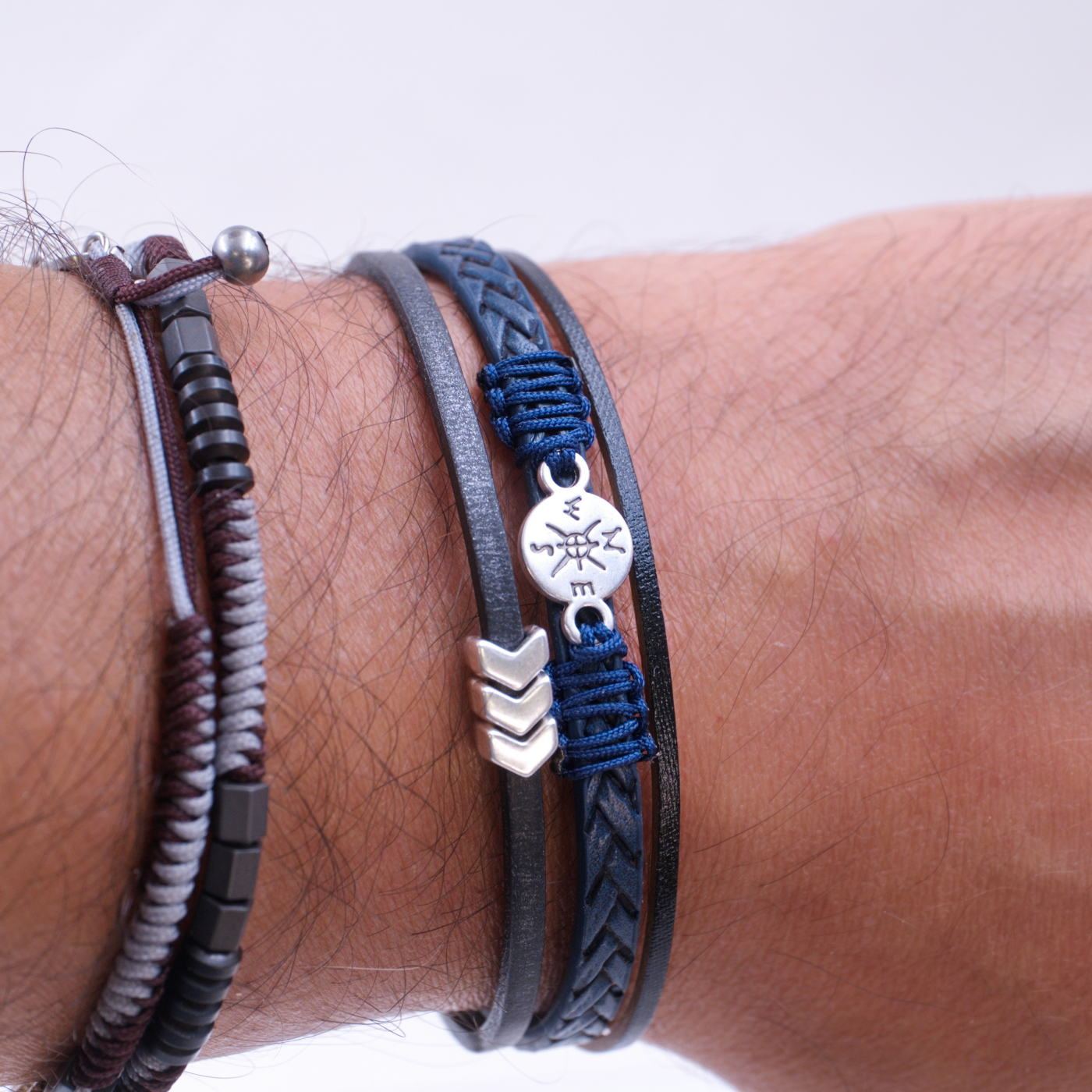 Compass Blue Leather Men's Bracelet — Bracelets from Toolittle — additional view 5