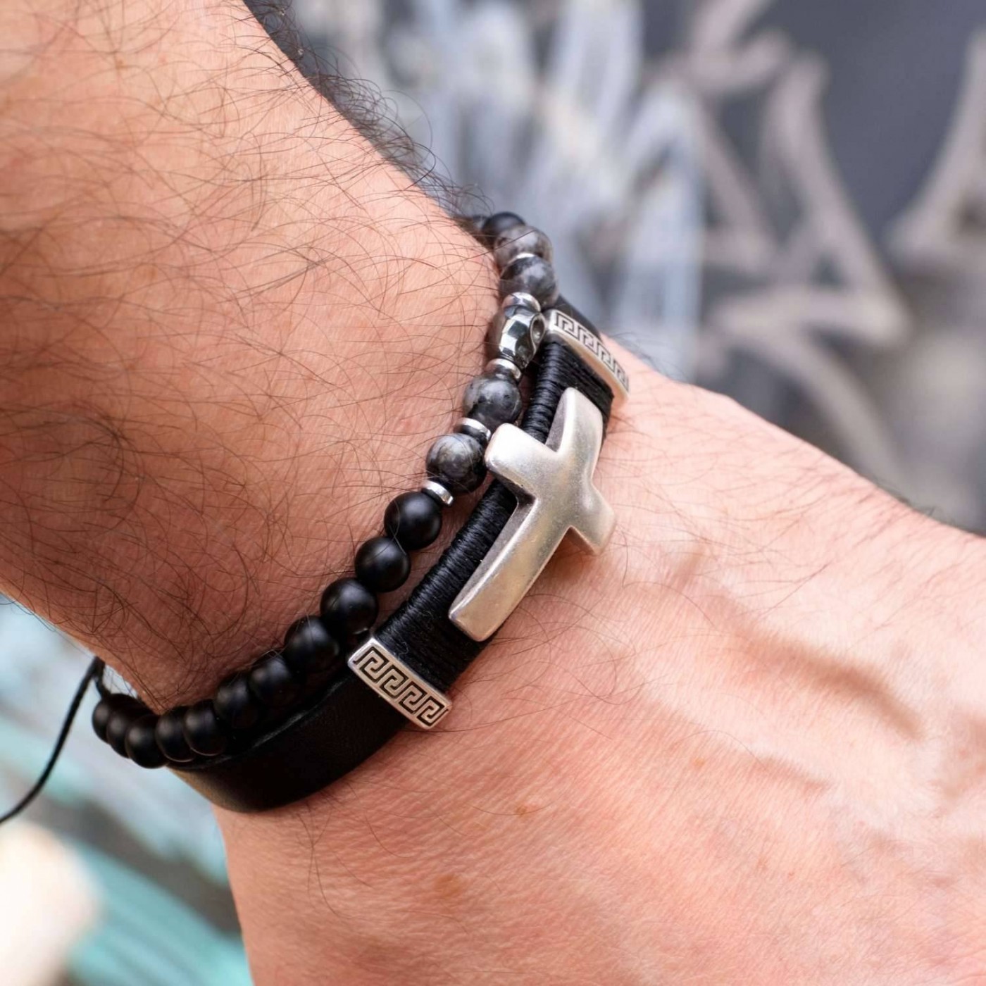 Cross Leather Men's Bracelet