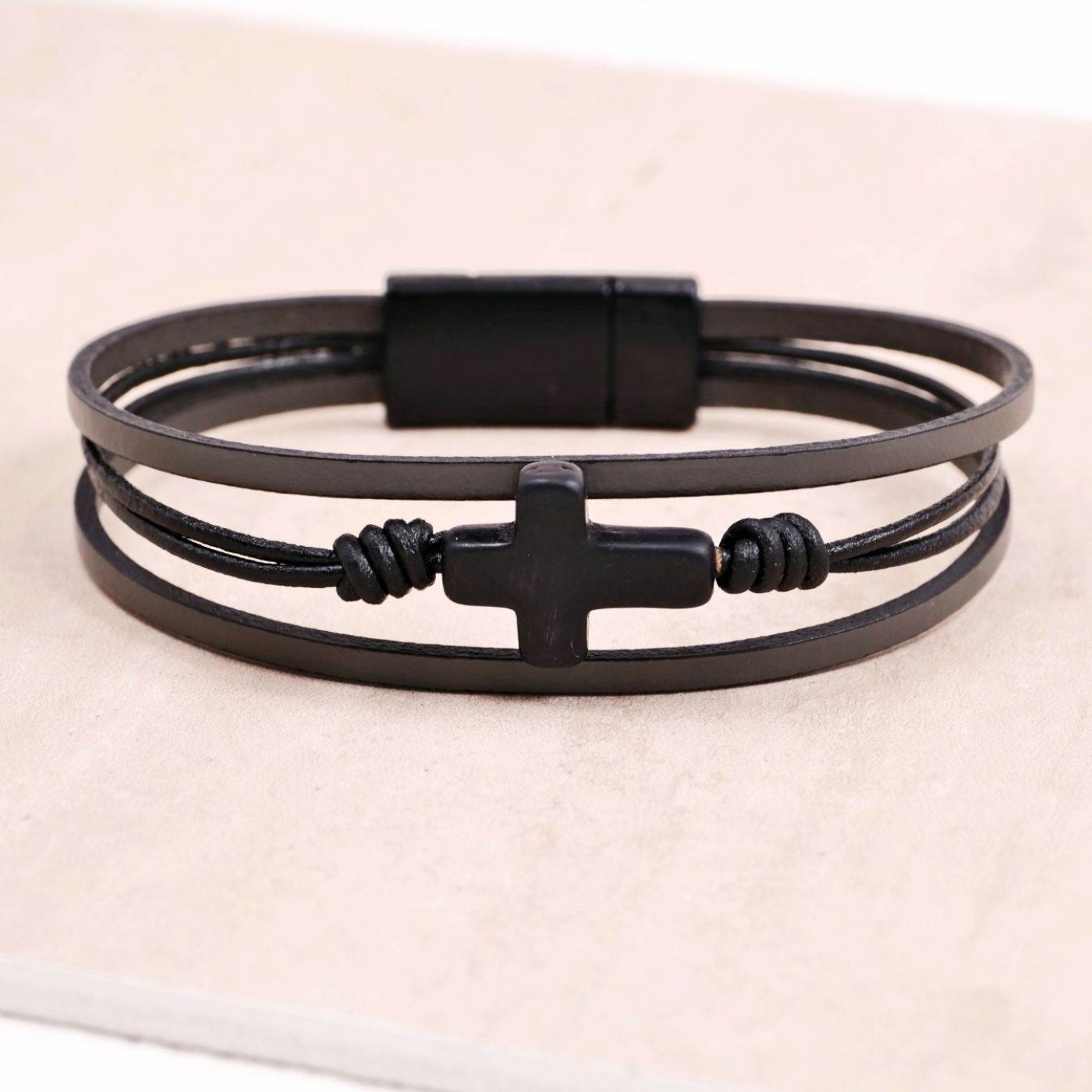 Men's Bracelet | Stainless Steel & Black Cross — Bracelets from Toolittle — additional view 2