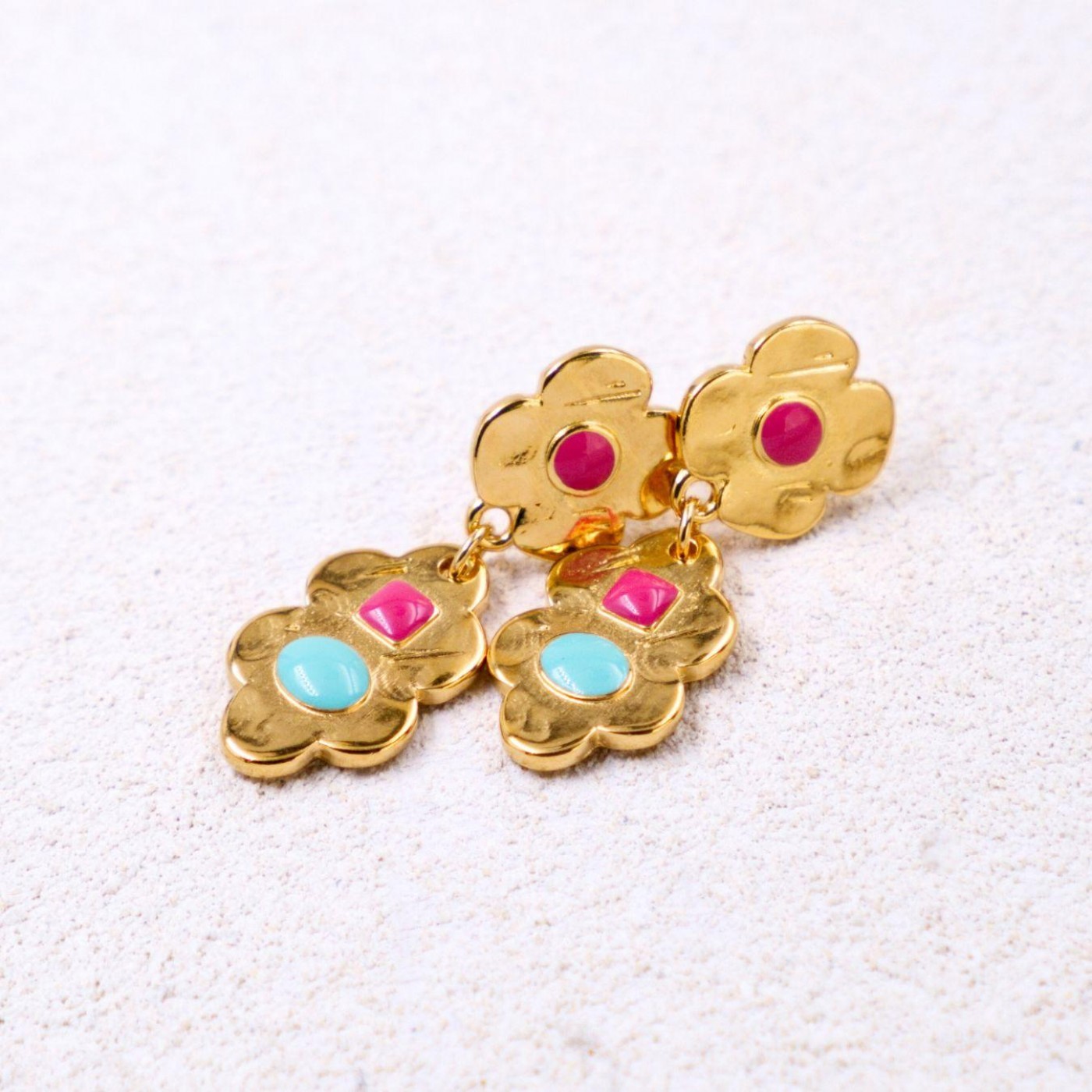 Gold-Plated Flower Earrings with Enamel — Earrings from Toolittle — additional view 4