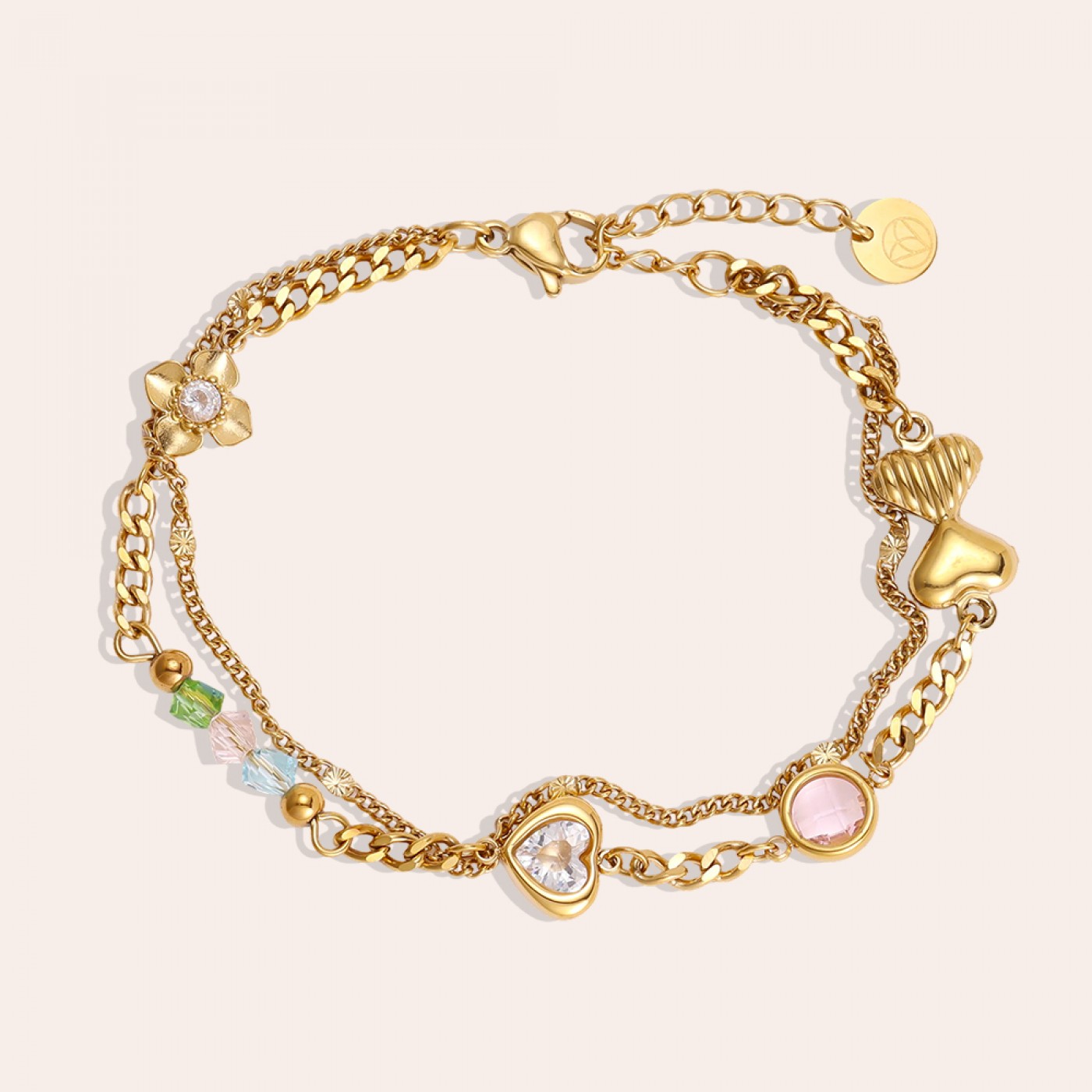 Stainless Steel Jewelry: Chain Bracelet with Hearts & Zircon — Bracelets from Toolittle — additional view 2