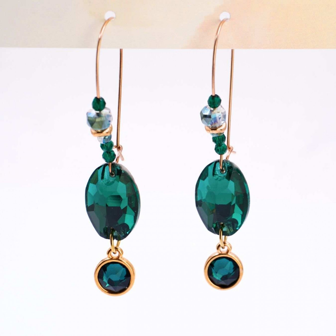 Dangle Earrings with Crystals - Green — Earrings from Toolittle — additional view 4