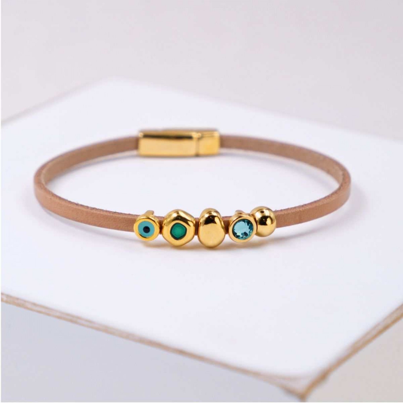Evil Eye & Crystals Leather Bracelet | Handmade