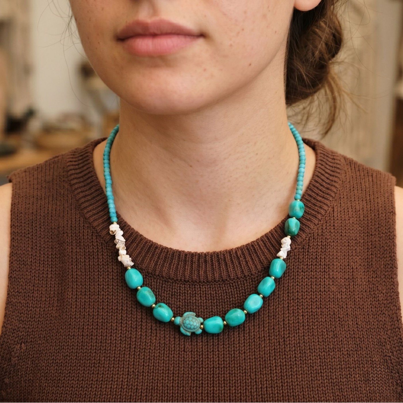 Stainless Steel: Semiprecious Stones & Sea Turtle Necklace — Necklaces from Toolittle — additional view 7