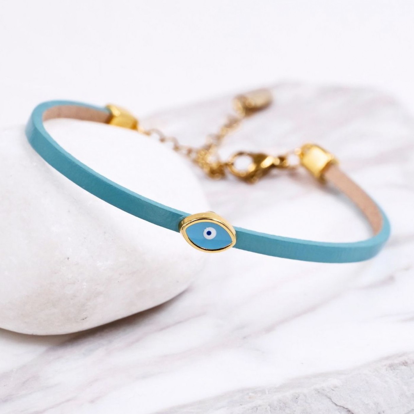 Women's Leather Bracelet | Sky Blue Enamel Eye