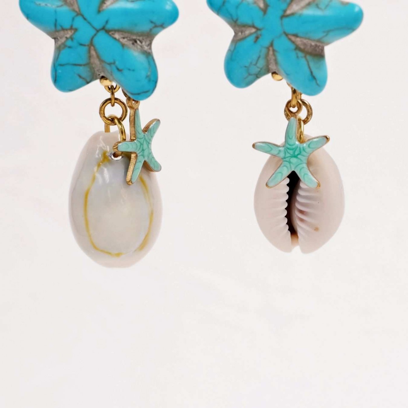 Stainless Steel Golden Earrings | Starfish & Cowrie Shells — Earrings from Toolittle — additional view 4