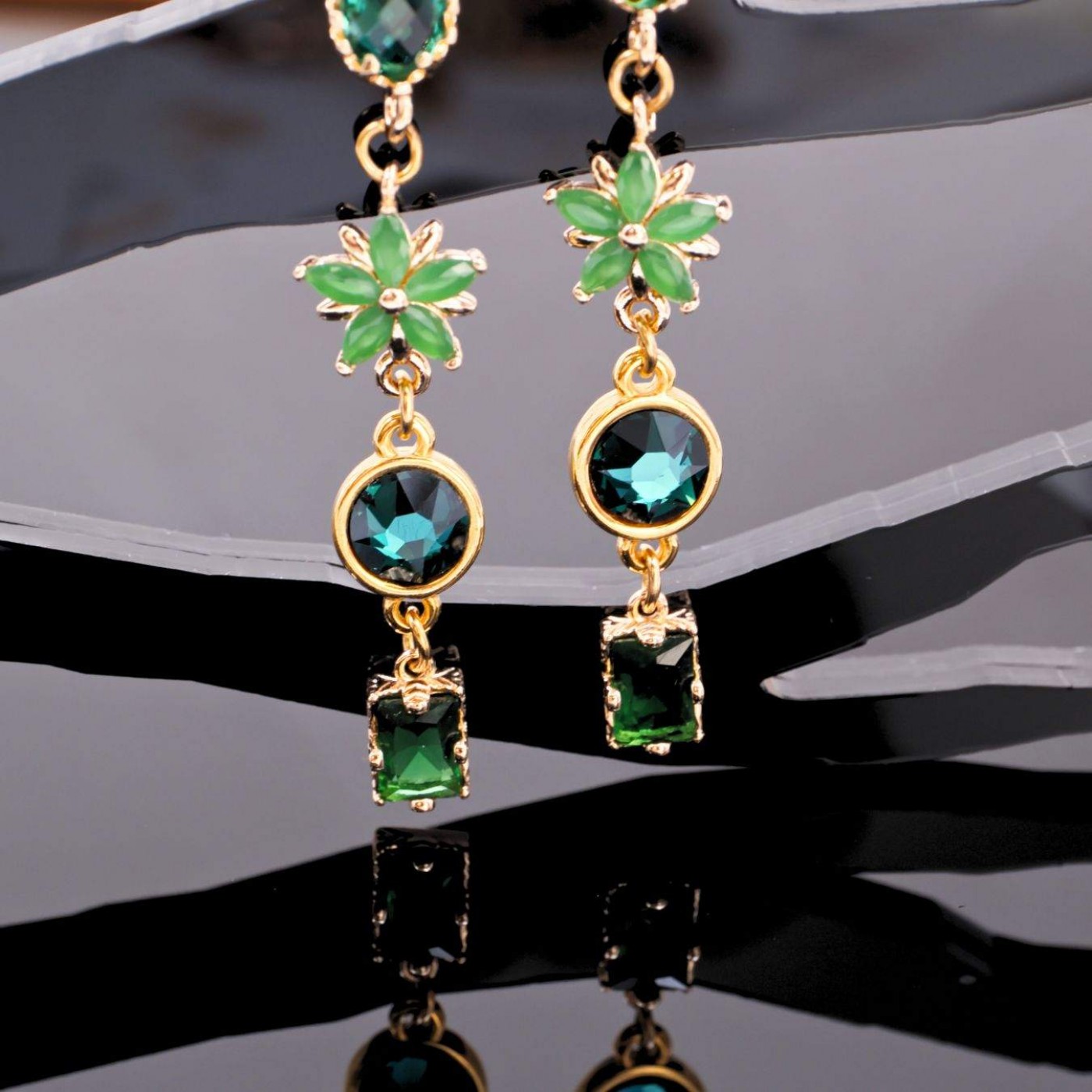 Crystal Collection: Gold-Plated Flower Earrings — Earrings from Toolittle — additional view 2
