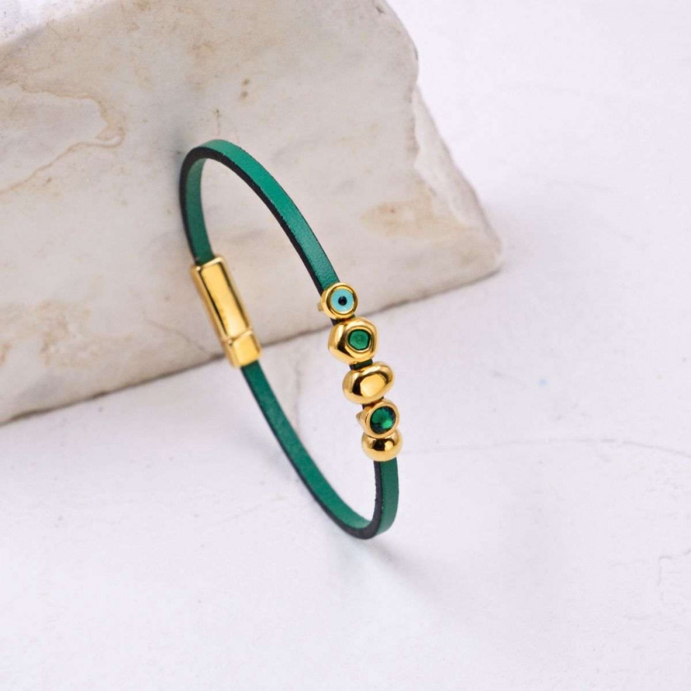 Evil Eye & Crystals Leather Bracelet | Handmade — Bracelets from Toolittle — additional view 5