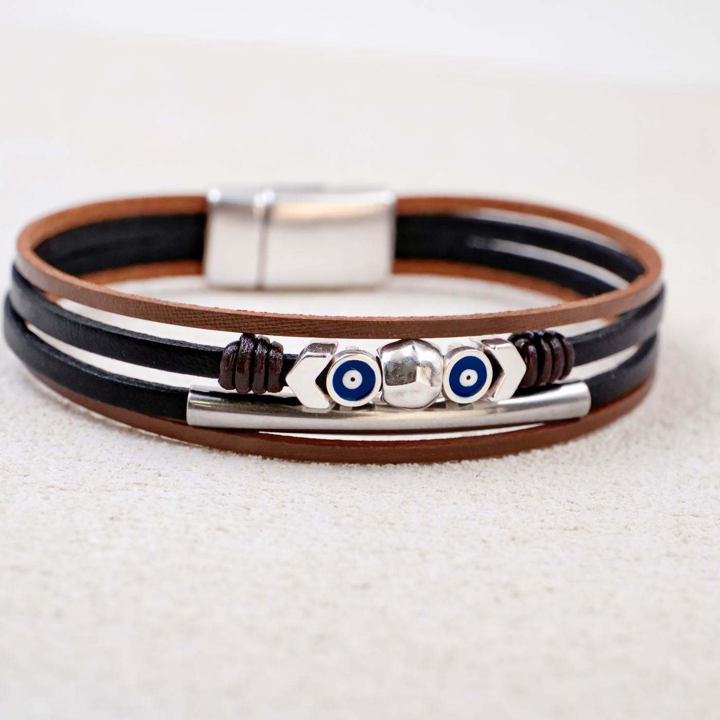 Evil Eyes Leather Men's Bracelet