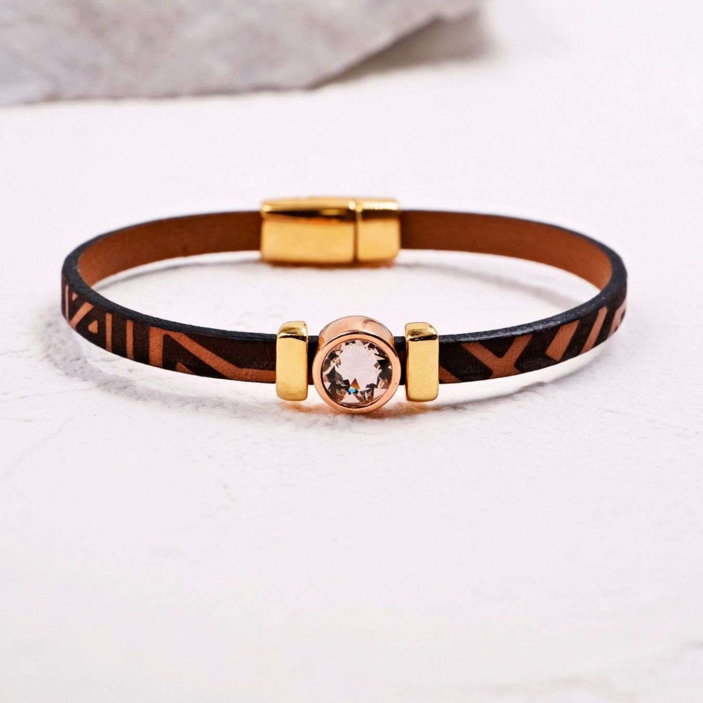 Swarovski Crystal Bracelet | Engraved Leather - Brown — Bracelets from Toolittle — additional view 4