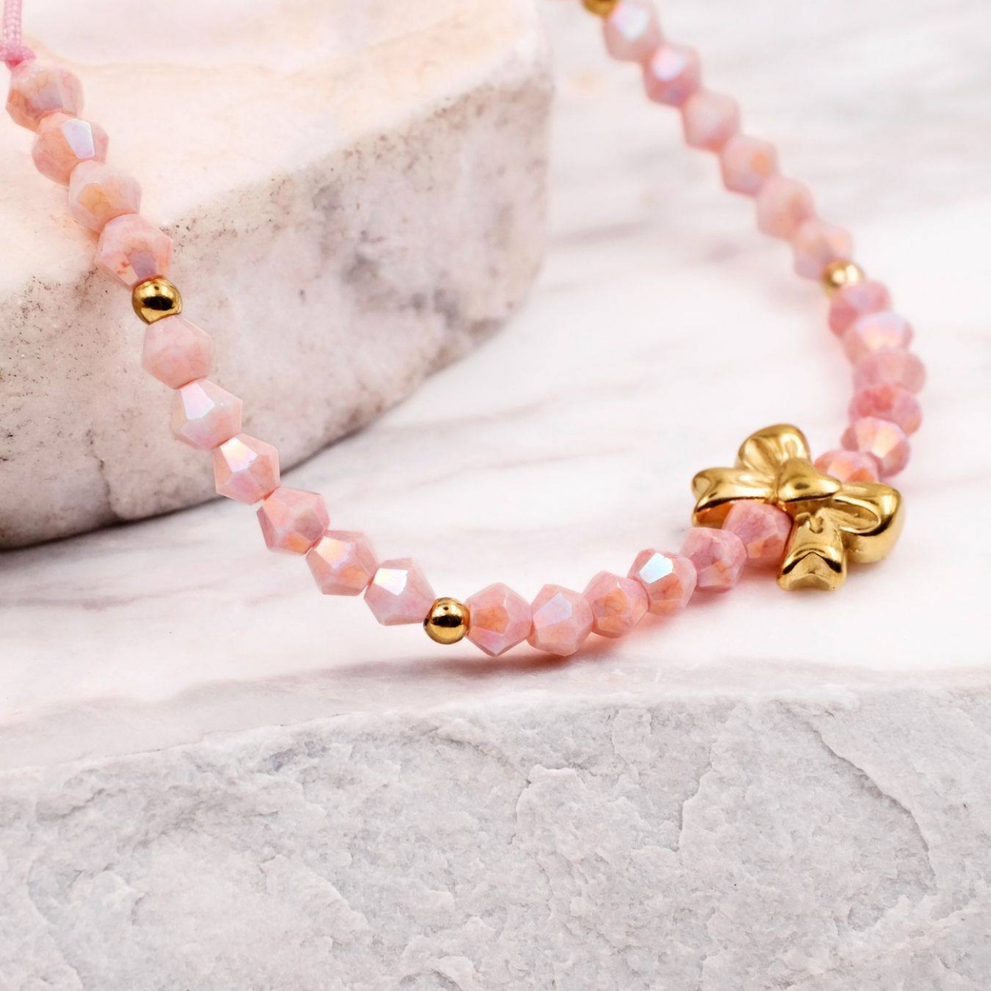 Macramé Bracelet with Crystals & Semiprecious Stones | Salmon — Bracelets from Toolittle — additional view 4