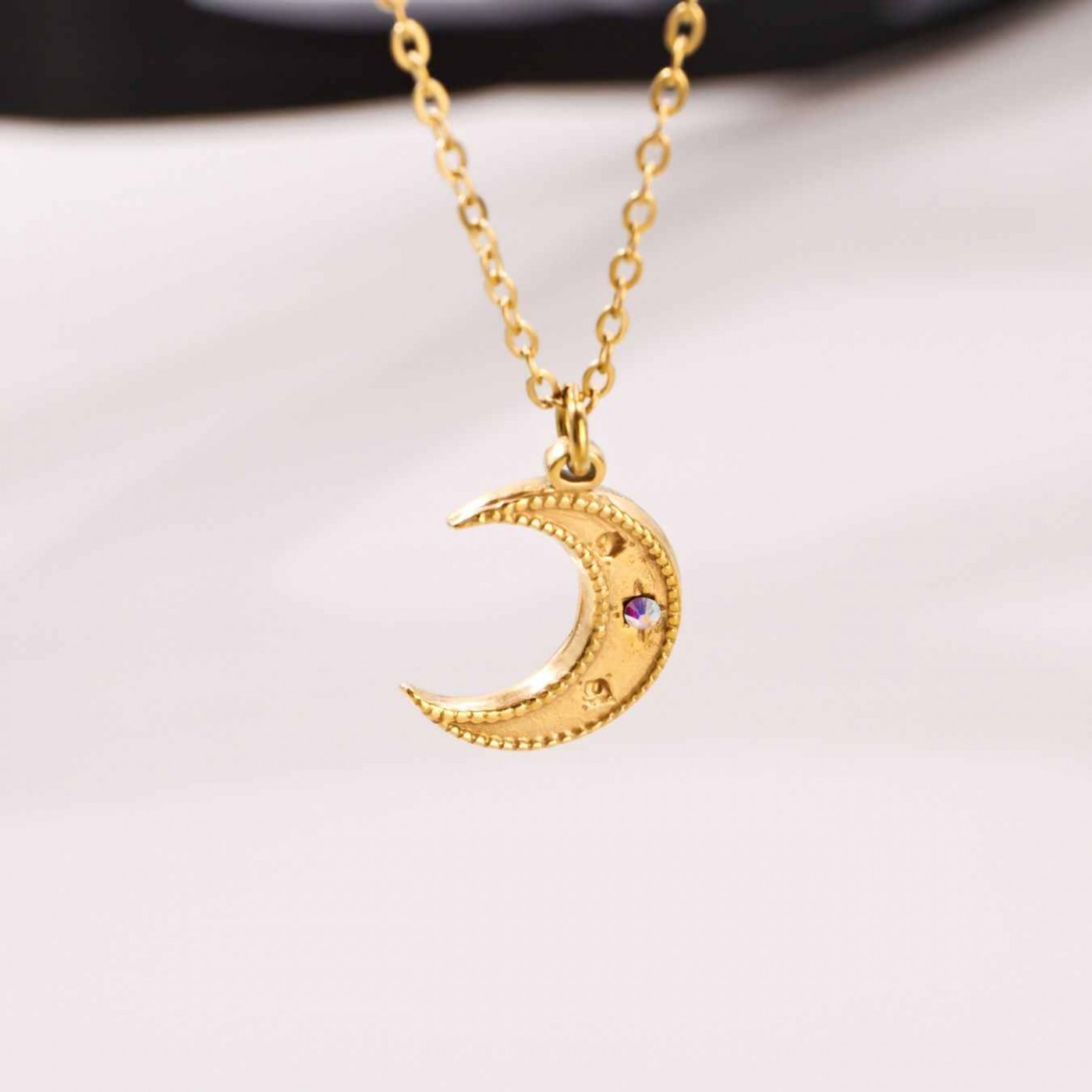 Stainless Steel Necklace - Metal Moon with Zircon — Necklaces from Toolittle — additional view 3