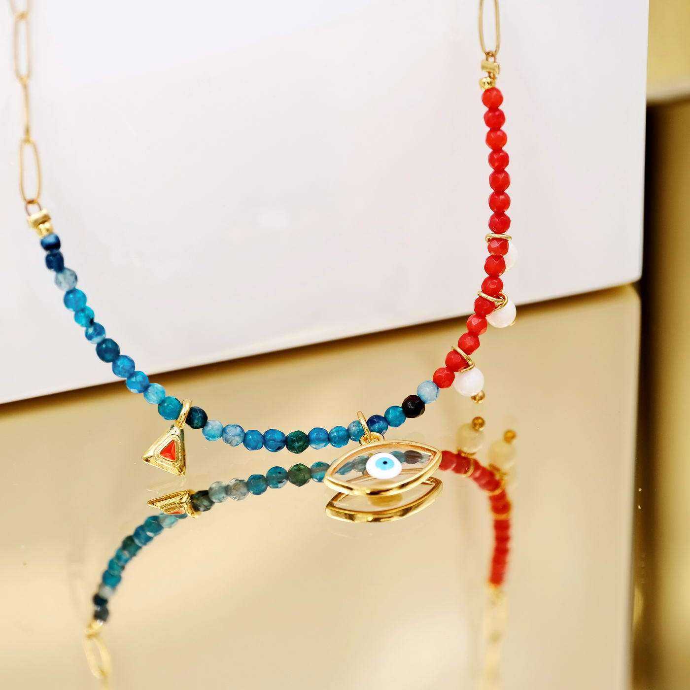 Pebbles Evil-Eye Necklace with Enamel & Semi-precious stones — Necklaces from Toolittle — additional view 4