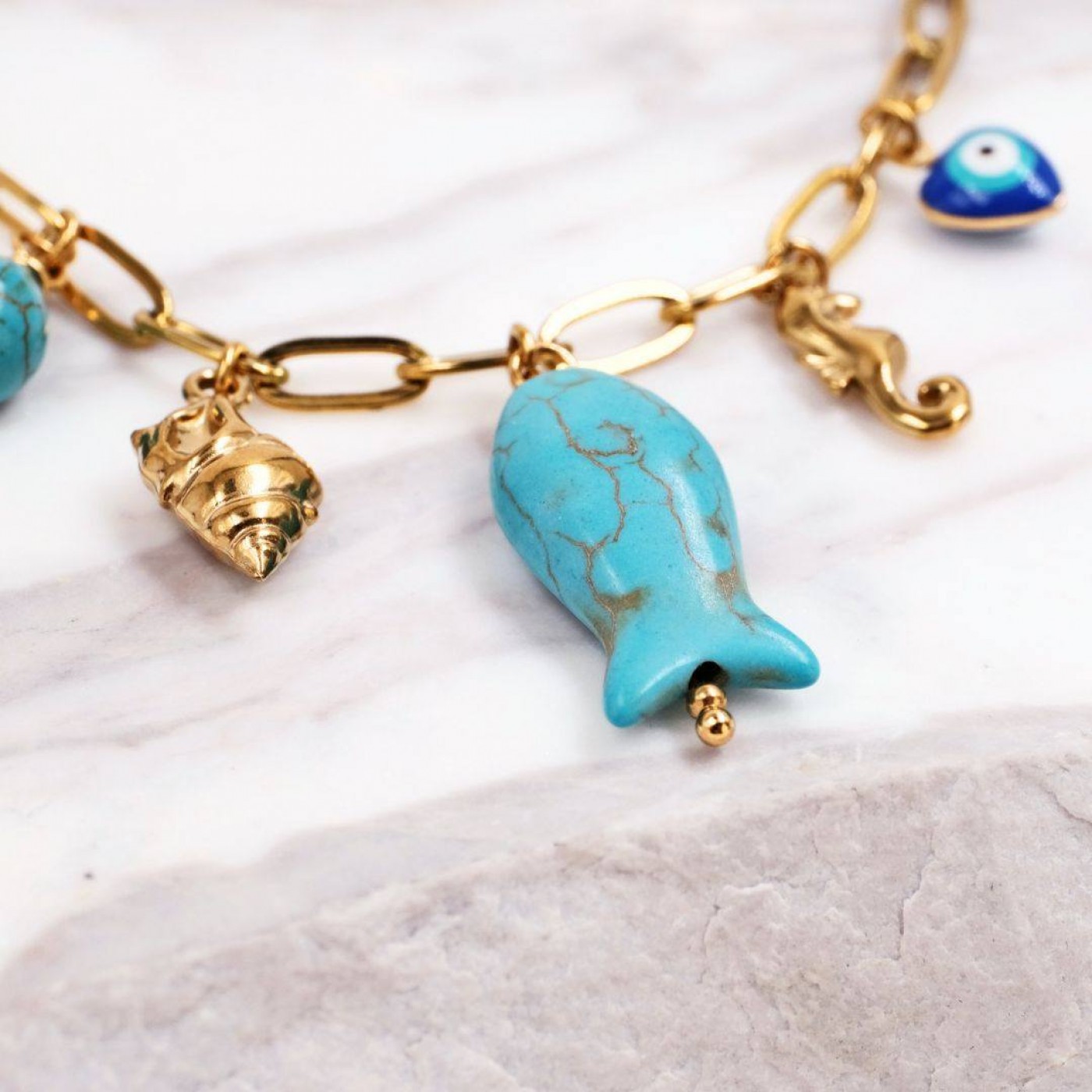 Stainless Steel Jewelry: Howlite Fish Bracelet — Bracelets from Toolittle — additional view 3