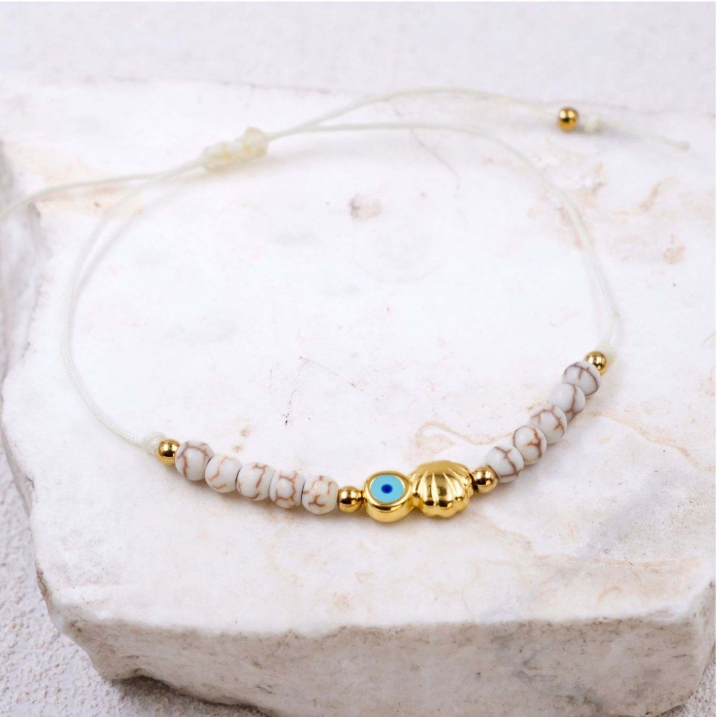 Macramé Bracelet with Evil Eye & Seashell | Color Select — Bracelets from Toolittle — additional view 4